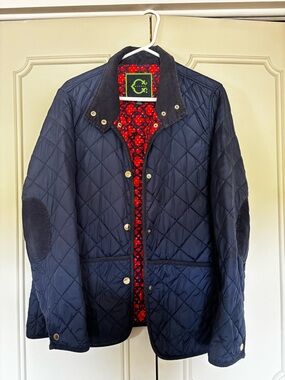 C. Wonder Quilted Navy Utility Jacket with Red Floral Lining